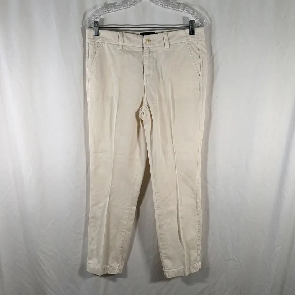 J. Crew Chino Pants Women's 6 Off White Pleated 100% Cotton Pockets Mid Rise
